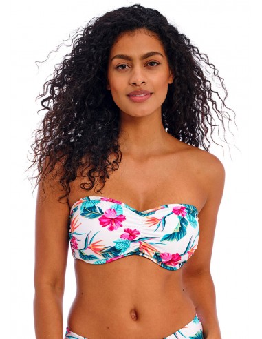 Top de Bikini Bandeau Freya Palm paradise blanco